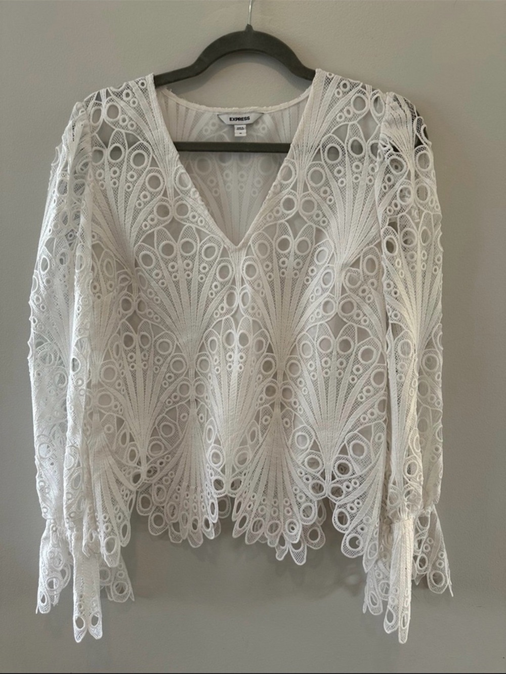 Express White Lace V-Neck Crochet Blouse